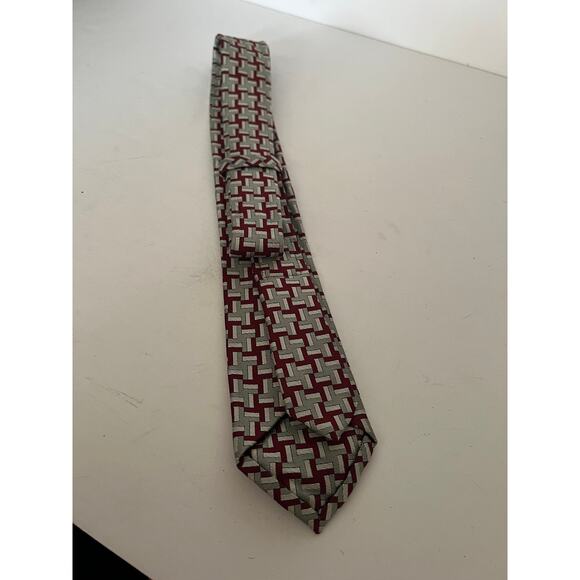 Thom Browne Men's 100% Silk Geometric Burgundy Gray Pointed Tie Classic One Size - Picture 3 of 7